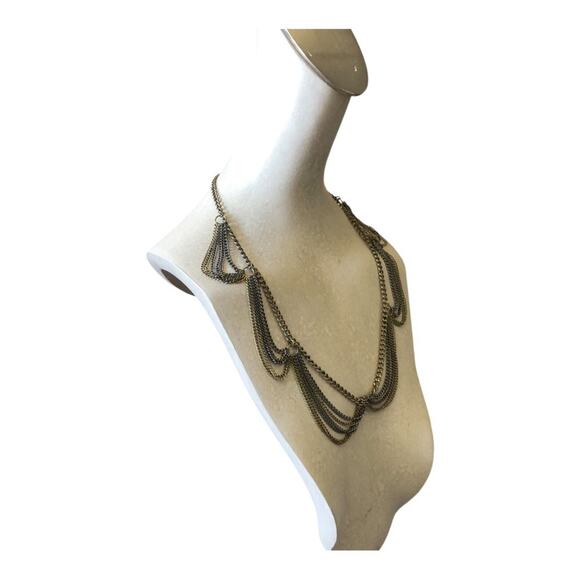 Vintage Multi Strand Contrasting Gold And Dark Silver Tones Necklace Grunge Glam - Picture 3 of 8